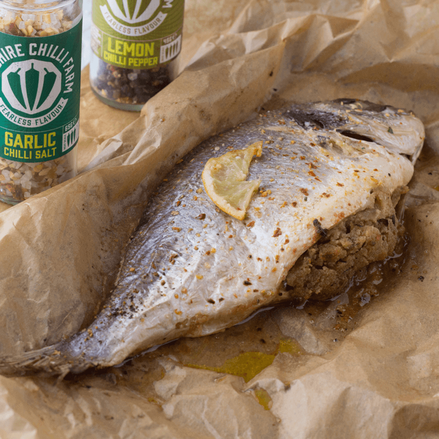 Wiltshire Chilli Farm - Baked Sea Bass using Lemon Chilli Pepper and Garlic Chilli Salt
